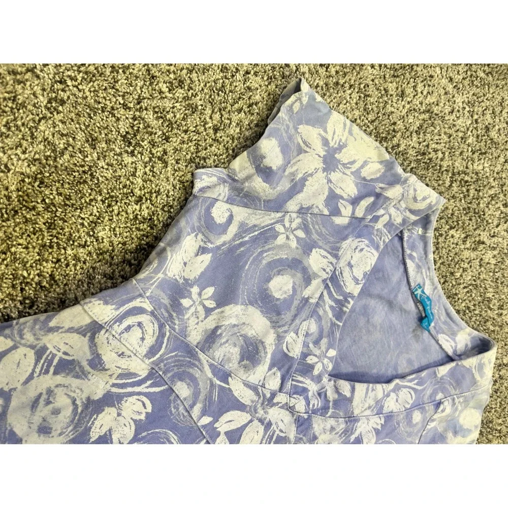 Fresh Produce Blue White Floral Swirl Cotton A-Line Dress USA Made Small 21662